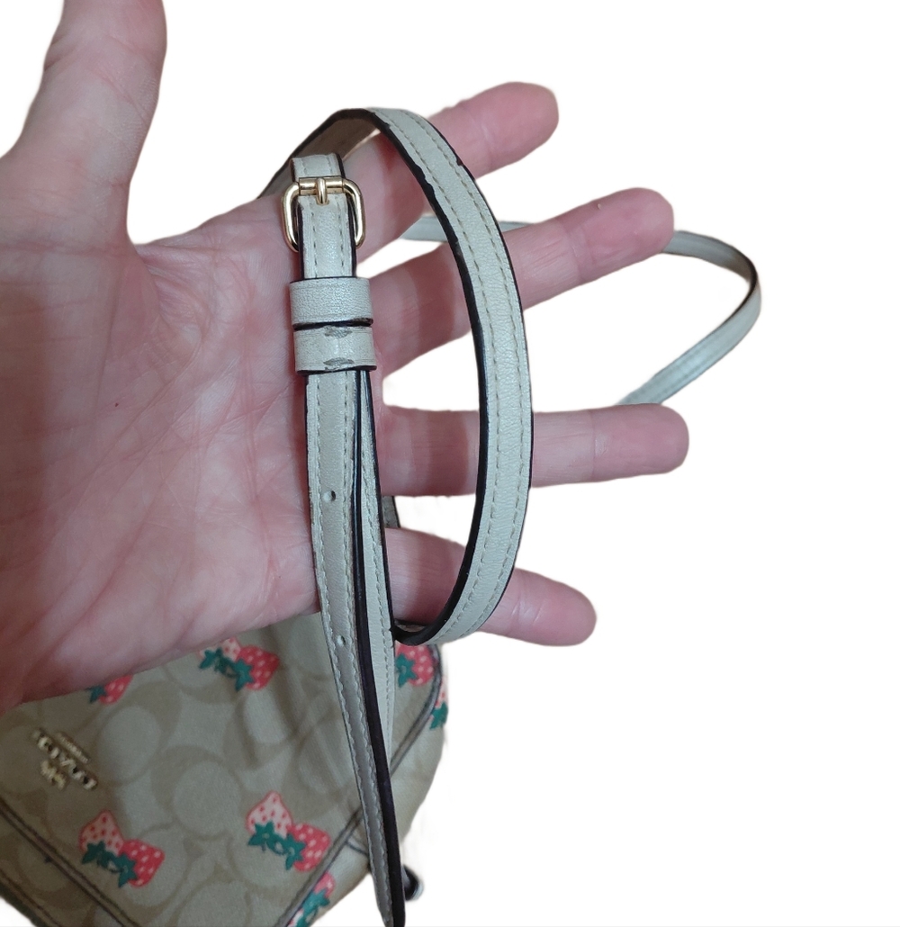 Coach Jaimie Mini Camera Bag Tan Crossbody Bag with Wild Strawberry Design - Picture 11 of 16
